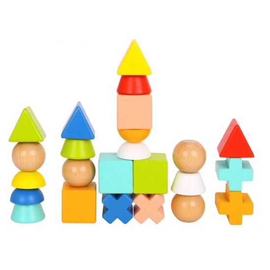 Tooky Toy Ξύλινο Παιχνίδι Στοίβαξης με Σχήματα & Κάρτες (TF268)