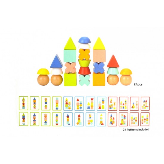 Tooky Toy Ξύλινο Παιχνίδι Στοίβαξης με Σχήματα & Κάρτες (TF268)