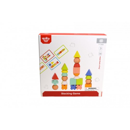 Tooky Toy Ξύλινο Παιχνίδι Στοίβαξης με Σχήματα & Κάρτες (TF268)