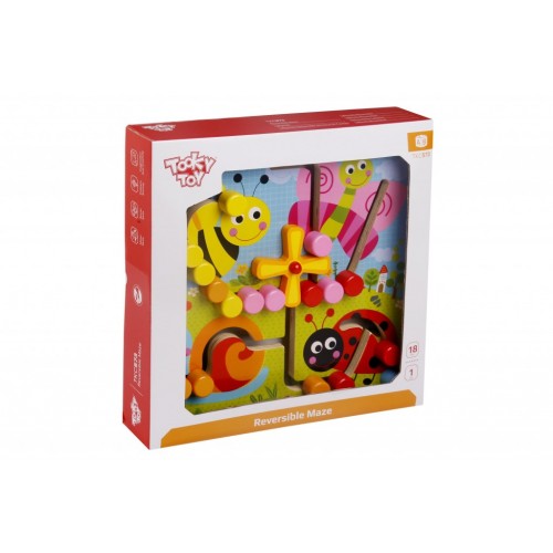 Tooky Toy Ξύλινος Λαβύρινθος Διπλής Όψης Ζωάκια & Σχήματα (TKC573)
