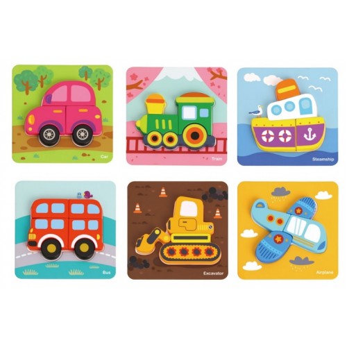 Tooky Toy Ξύλινο Παζλ Μέσα Μεταφοράς 6 Σε 1 (TL635)