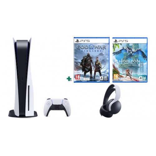 Sony PlayStation 5 & Pulse 3D Wireless Headset Midnight Black & Horizon Forbidden West & God of War Ragnarok