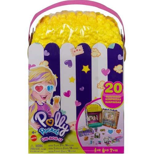 Mattel Polly Pocket Un-Box-It Playset, Popcorn Shape Box Σινεμά Ποπ Κορν Σετ (GVC96)