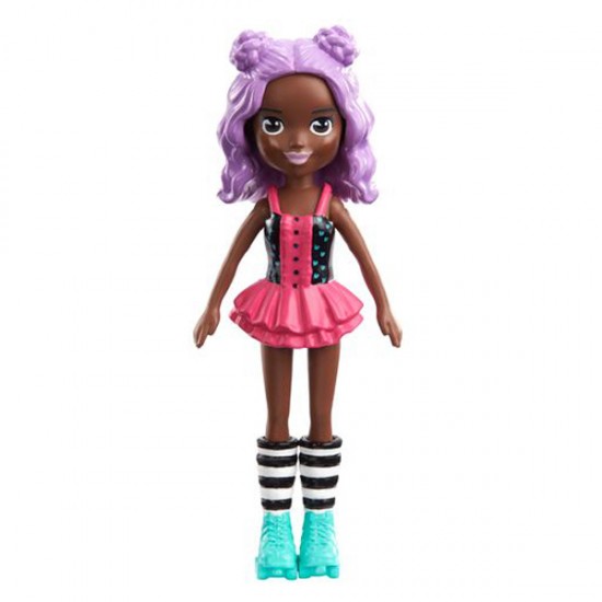 Mattel Polly Pocket Impulse Doll - Dark Skin Doll with Roller (HKV80)